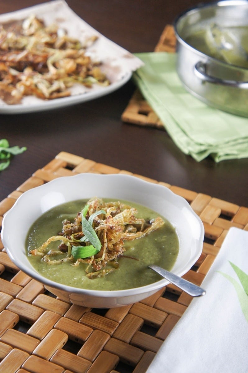 Broccoli Leek Soup with Crispy Fried Leeks
